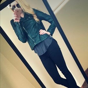 Green Free People Vegan Leather Jacket